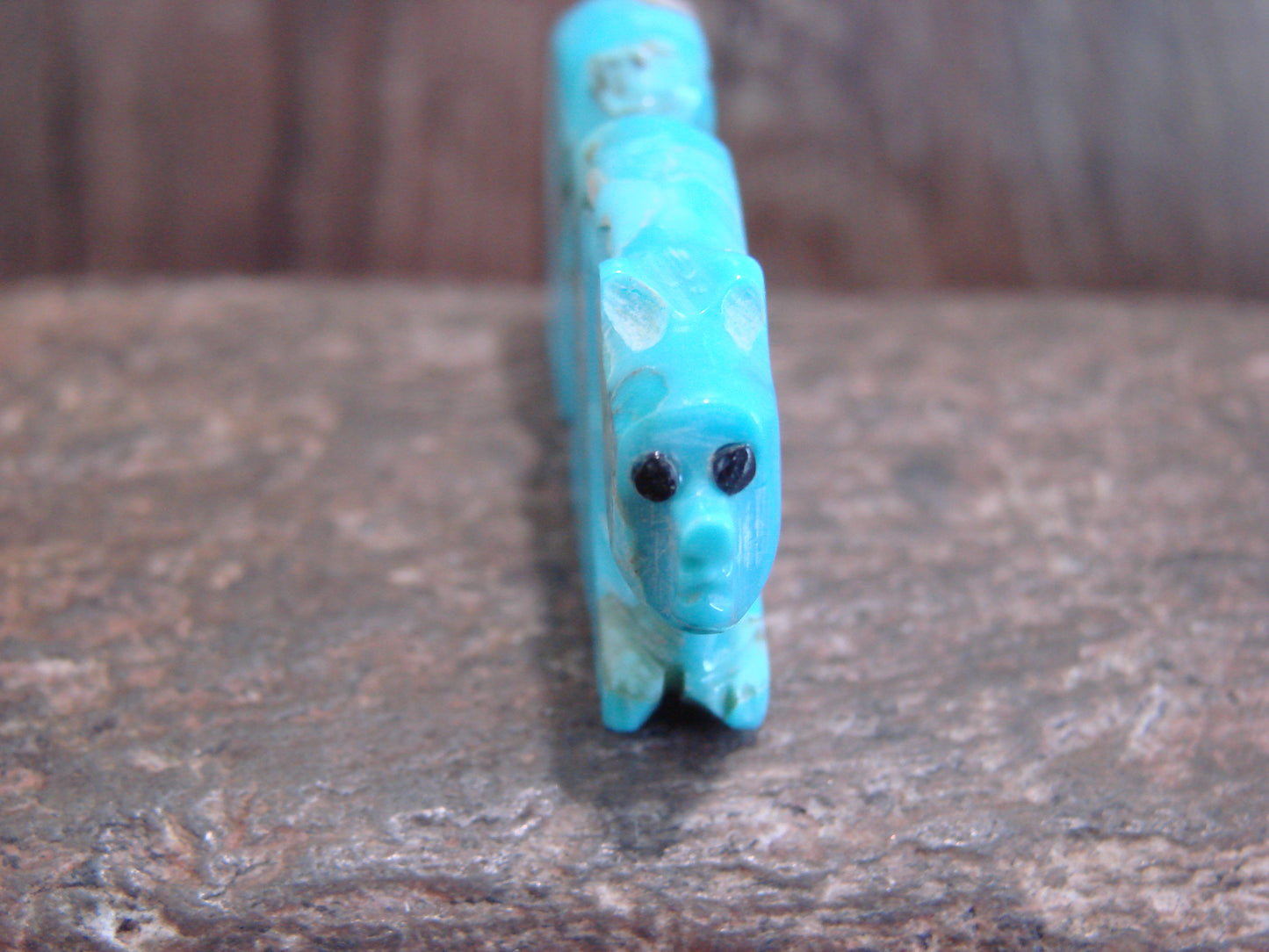 Native American Zuni Hand Carved Turquoise Bear Fetish- Latte