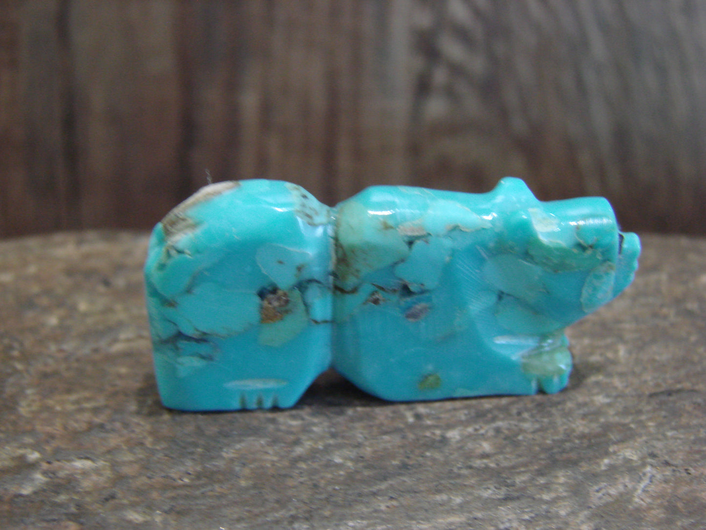Native American Zuni Hand Carved Turquoise Bear Fetish- Latte
