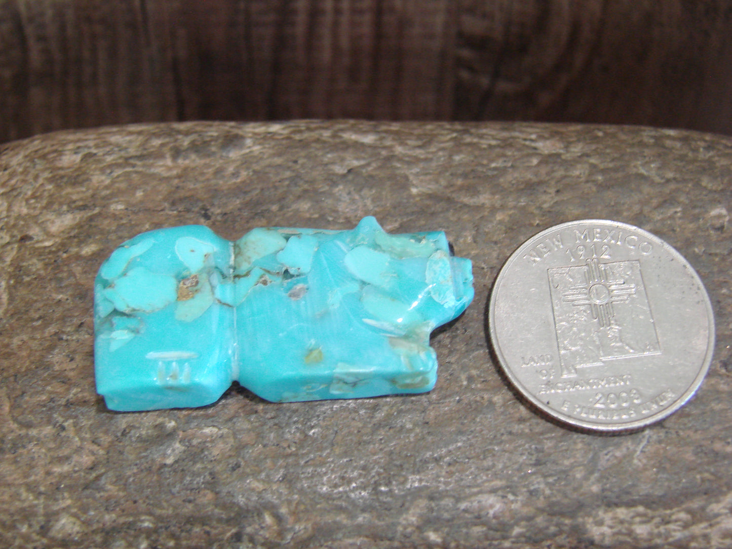 Native American Zuni Hand Carved Turquoise Bear Fetish- Latte