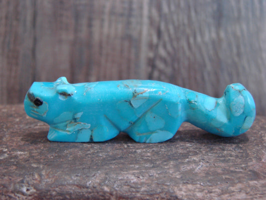 Native American Zuni Hand Carved Turquoise Squirrel Fetish- Latte