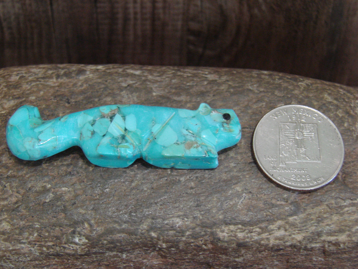 Native American Zuni Hand Carved Turquoise Squirrel Fetish- Latte