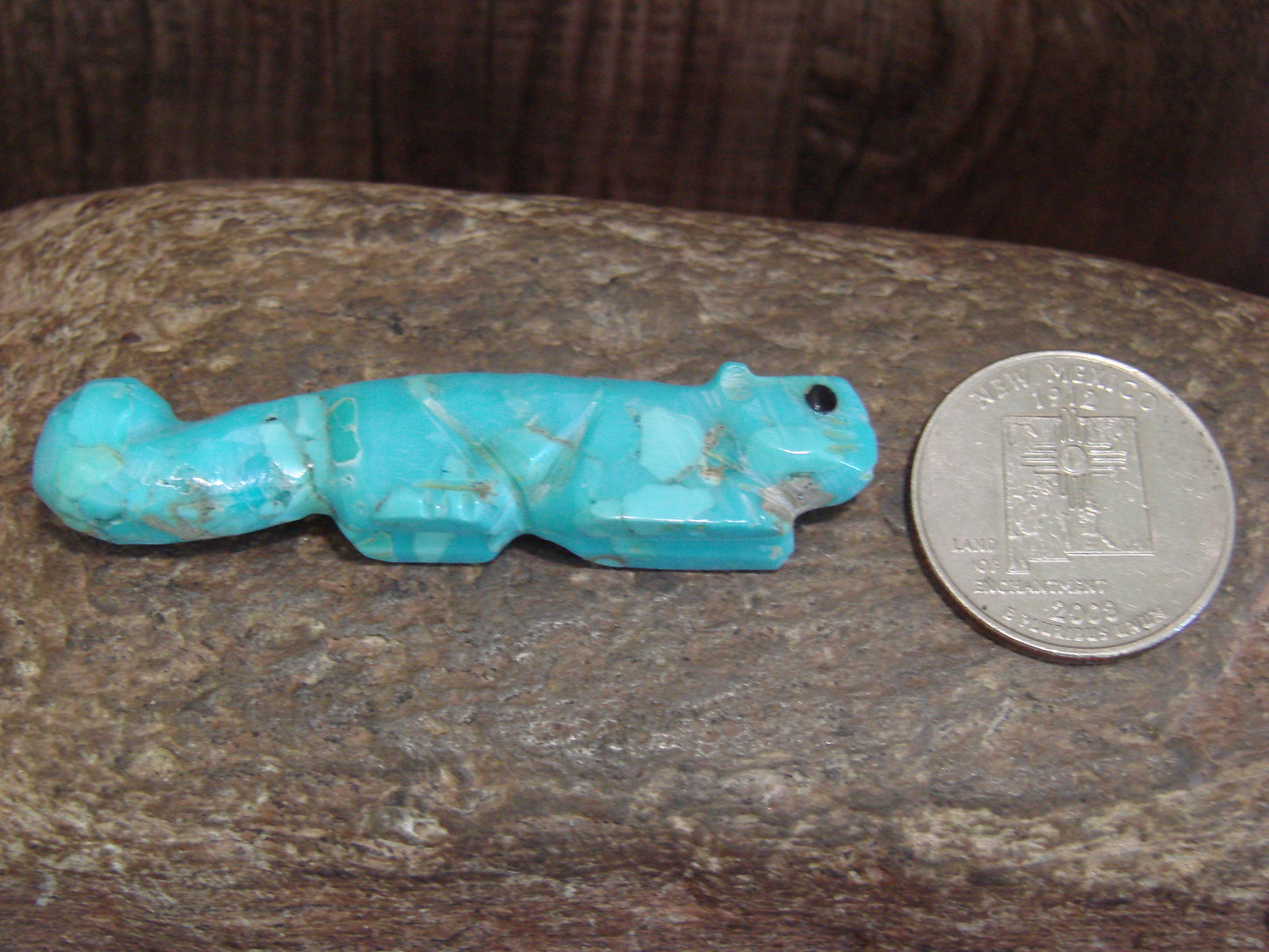 Native American Zuni Hand Carved Turquoise Squirrel Fetish- Latte