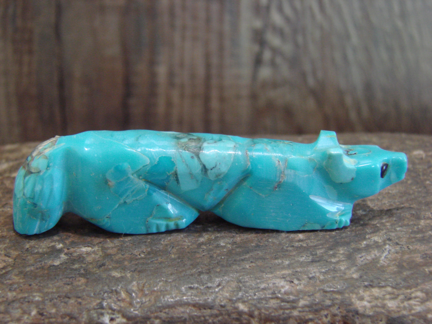 Native American Zuni Hand Carved Turquoise Fox Fetish- Latte
