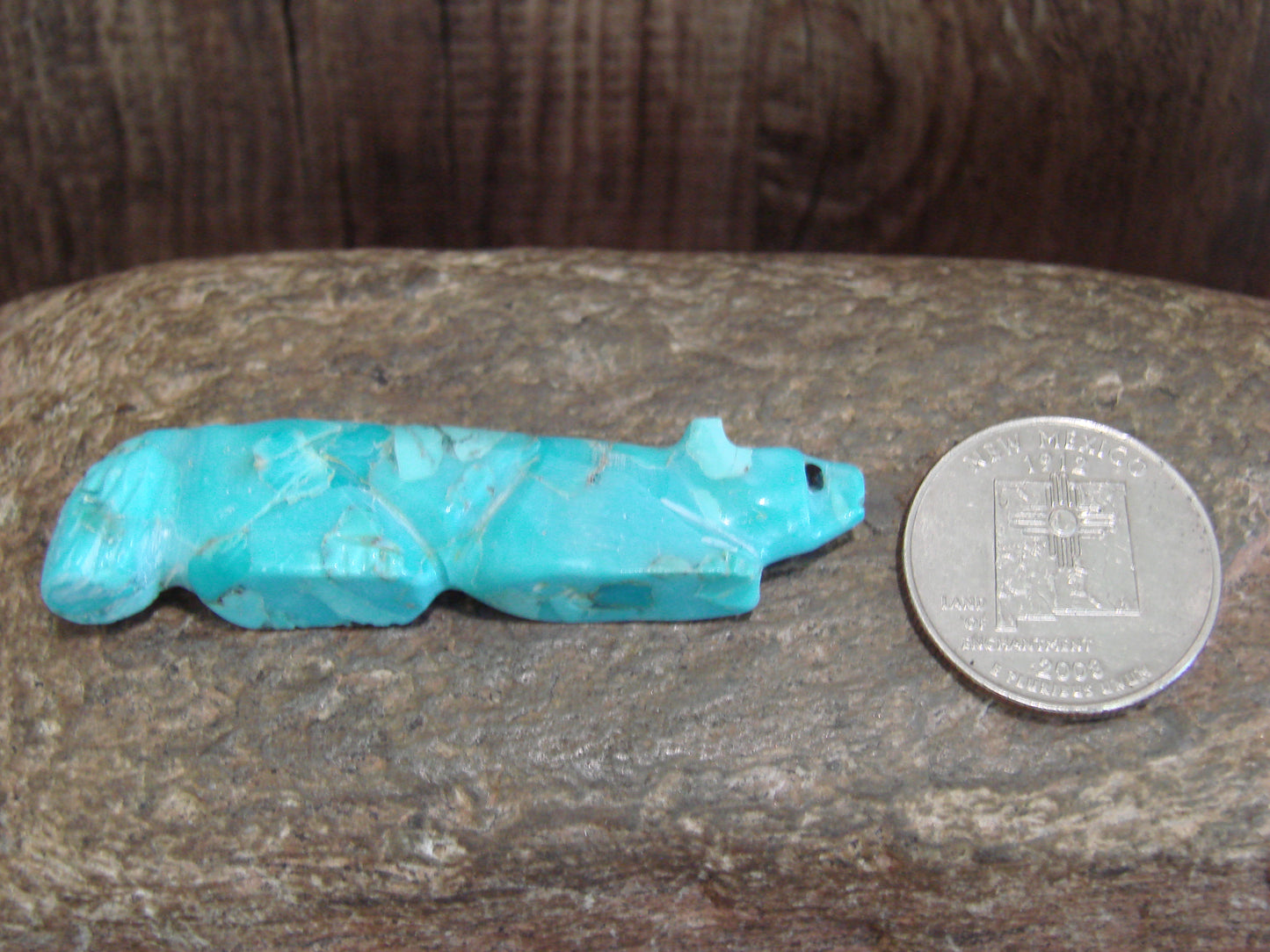 Native American Zuni Hand Carved Turquoise Fox Fetish- Latte