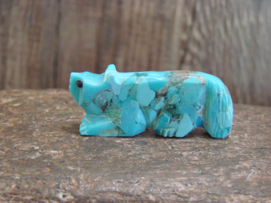 Native American Zuni Hand Carved Turquoise Fox Fetish- Latte