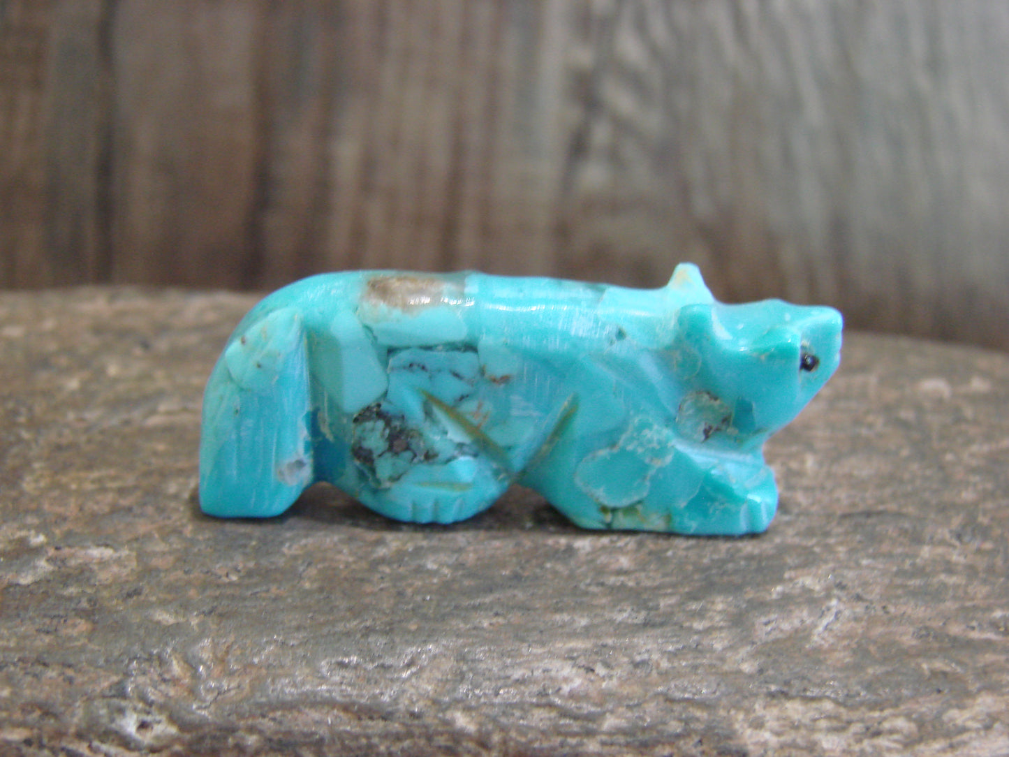 Native American Zuni Hand Carved Turquoise Fox Fetish- Latte