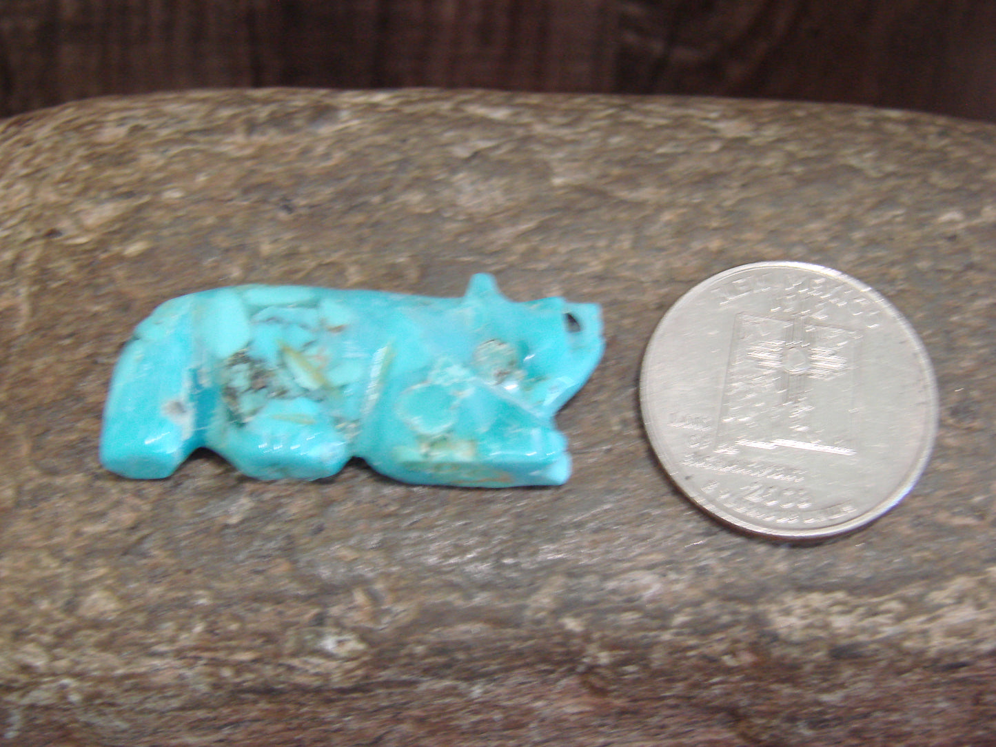 Native American Zuni Hand Carved Turquoise Fox Fetish- Latte