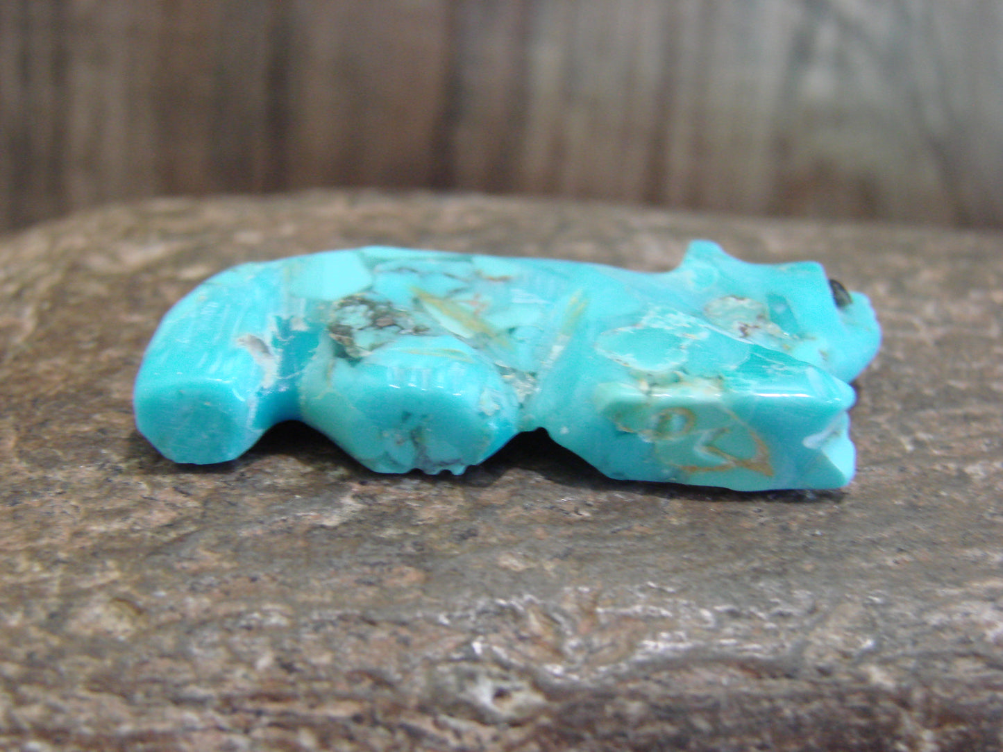 Native American Zuni Hand Carved Turquoise Fox Fetish- Latte