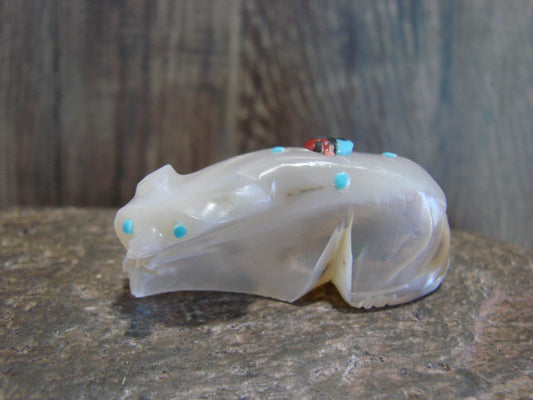 Native American Zuni Indian Hand Carved Mother of Pearl Bear Fetish- Latte
