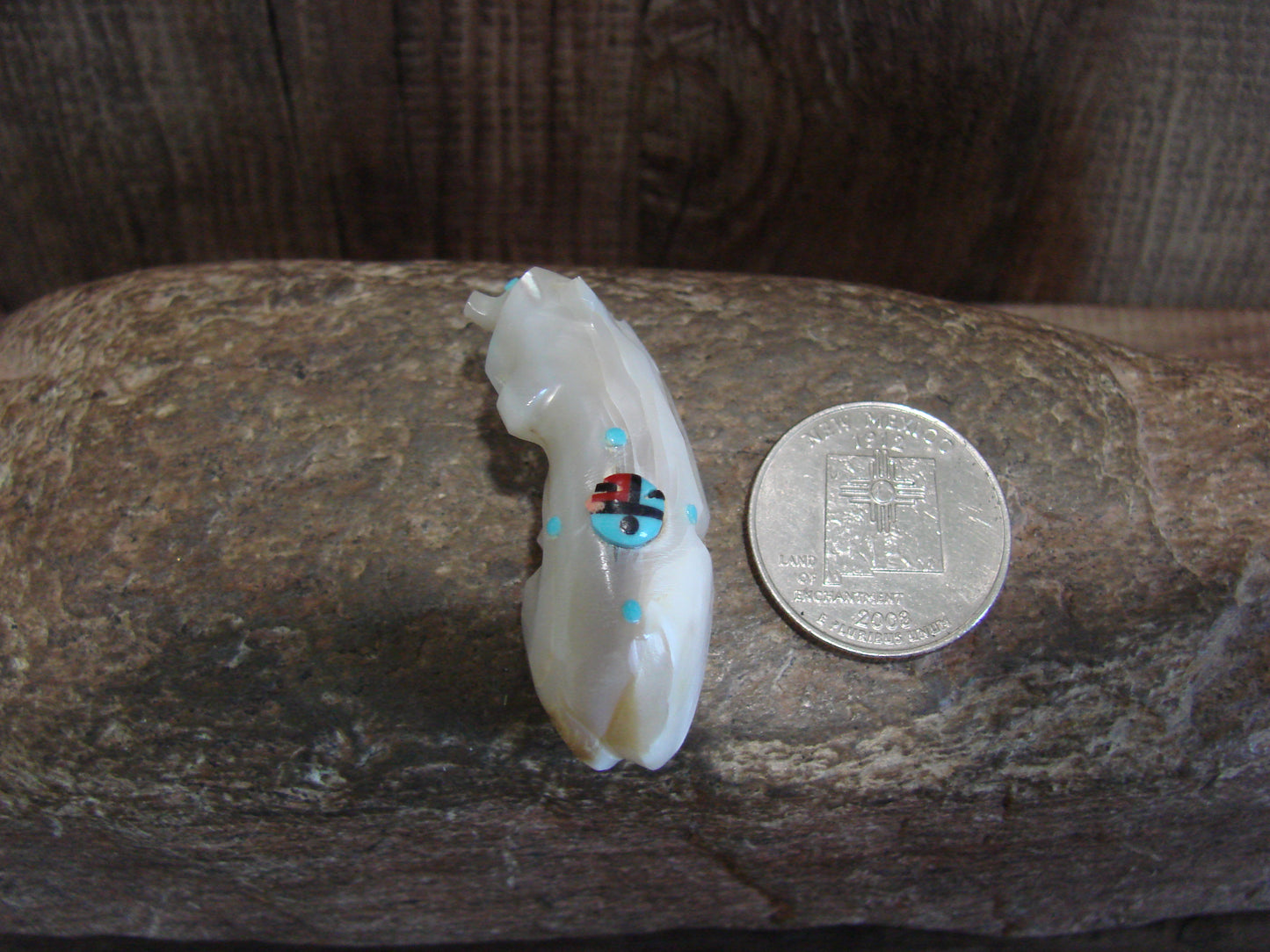 Native American Zuni Indian Hand Carved Mother of Pearl Bear Fetish- Latte