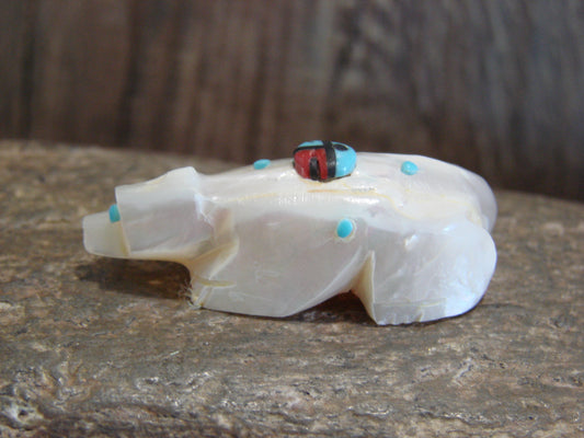 Native American Zuni Indian Hand Carved Mother of Pearl Bear Fetish- Latte
