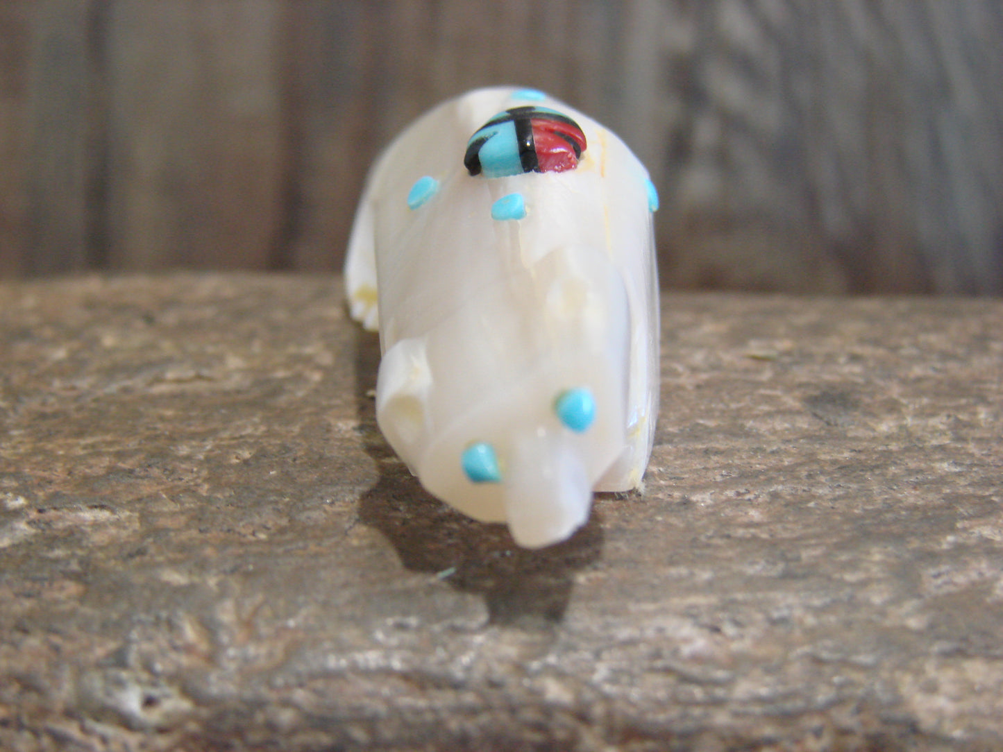 Native American Zuni Indian Hand Carved Mother of Pearl Bear Fetish- Latte