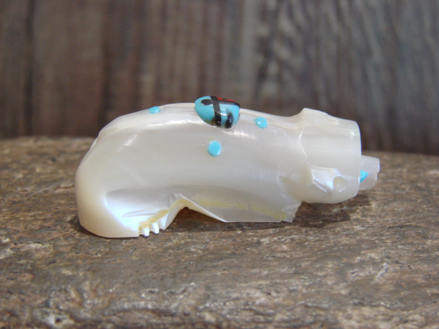 Native American Zuni Indian Hand Carved Mother of Pearl Bear Fetish- Latte