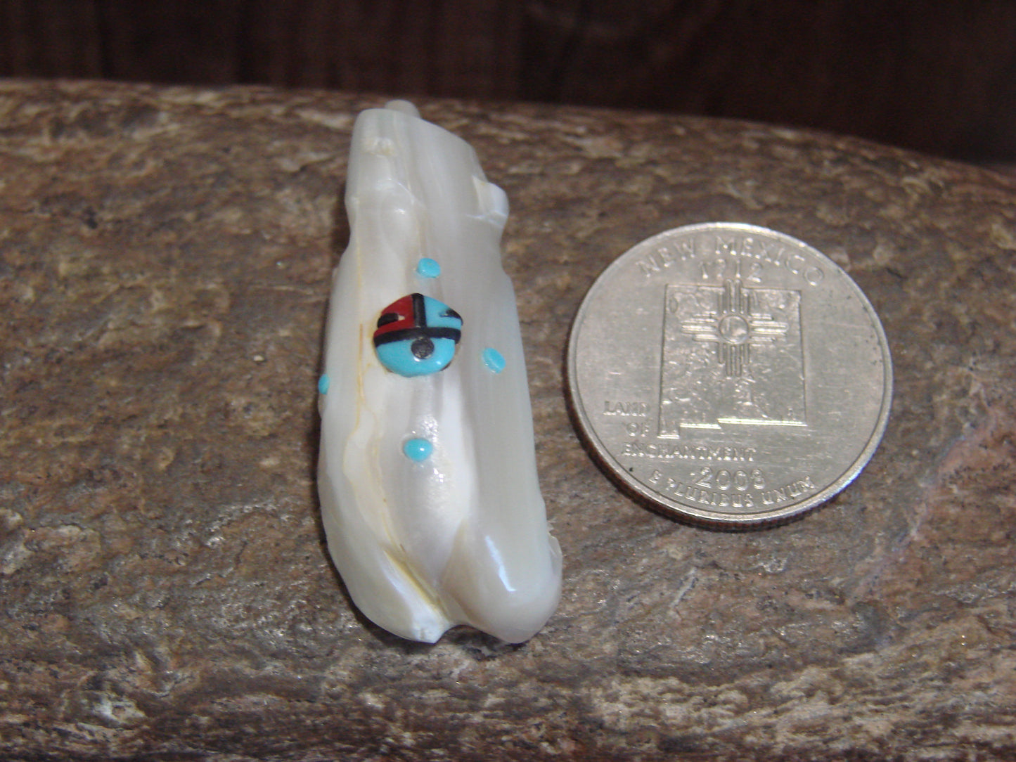 Native American Zuni Indian Hand Carved Mother of Pearl Bear Fetish- Latte