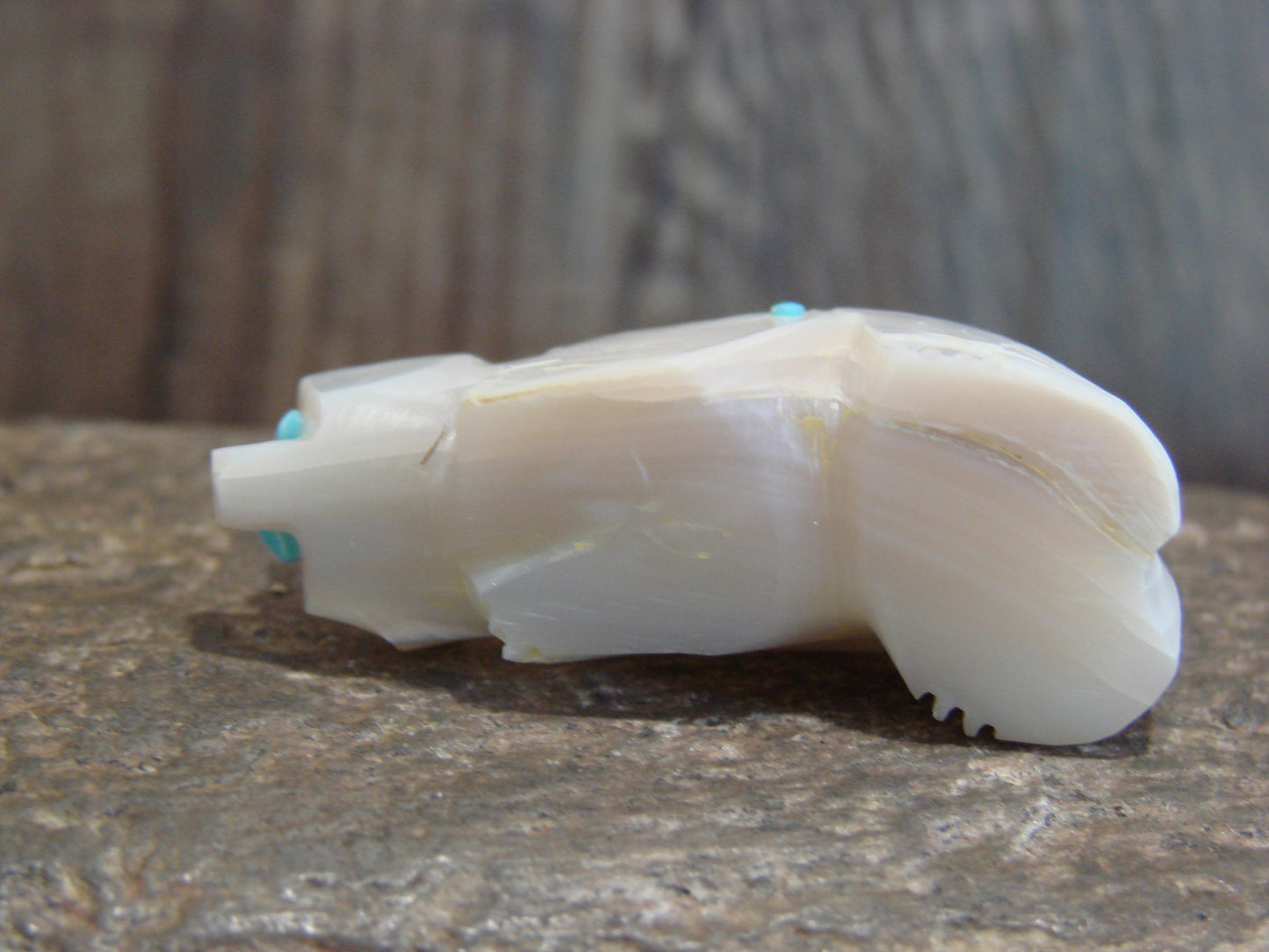 Native American Zuni Indian Hand Carved Mother of Pearl Bear Fetish- Latte