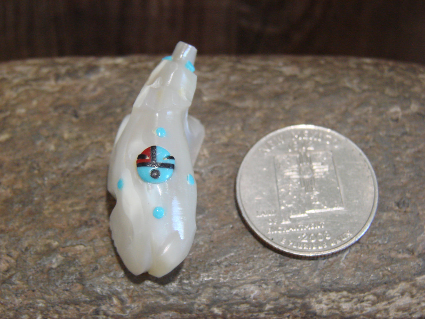 Native American Zuni Indian Hand Carved Mother of Pearl Bear Fetish- Latte