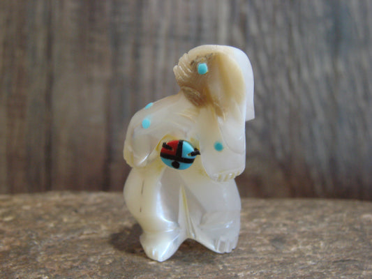 Native American Zuni Indian Hand Carved Mother of Pearl Rabbit Fetish- Latte