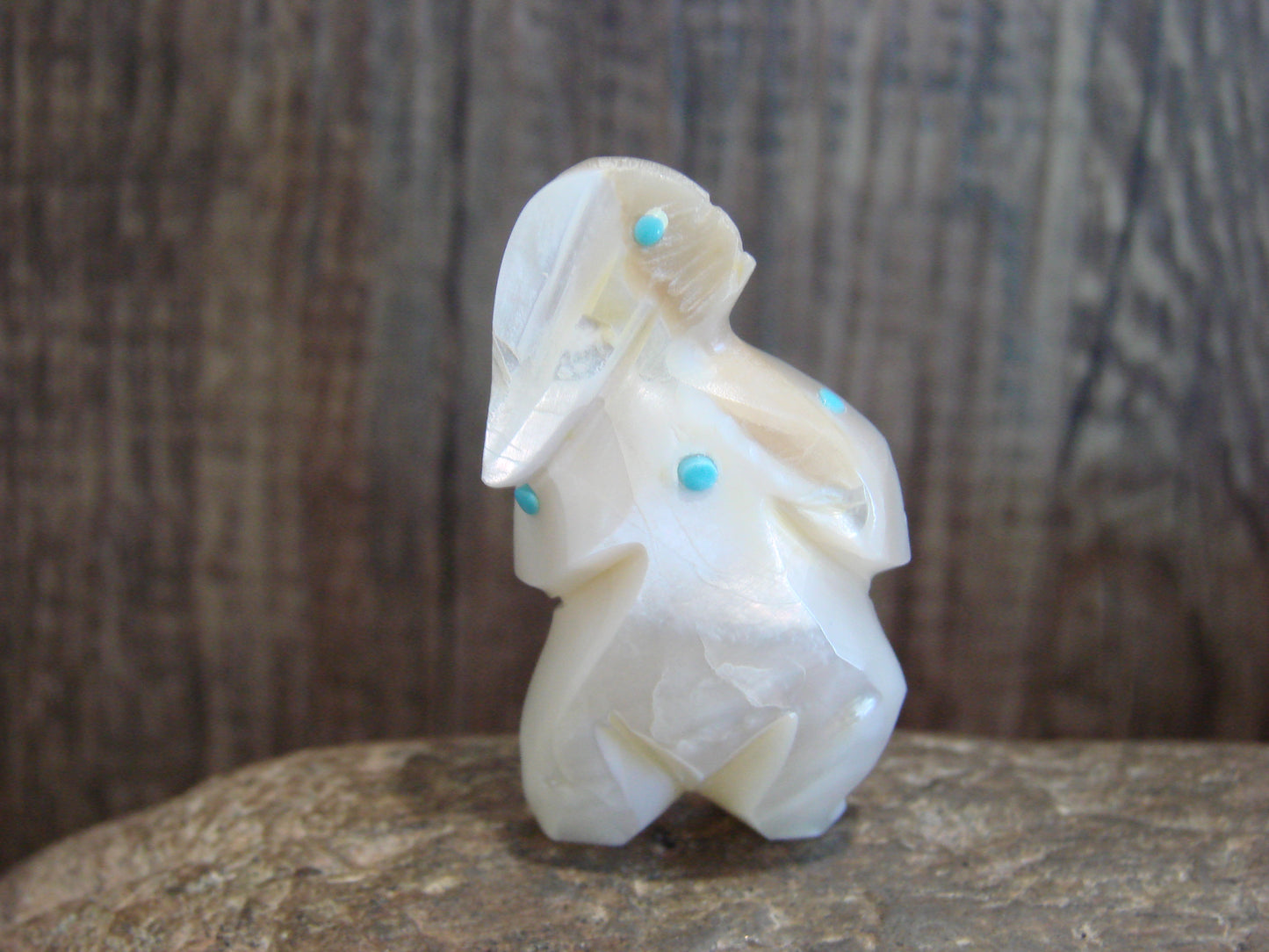 Native American Zuni Indian Hand Carved Mother of Pearl Rabbit Fetish- Latte