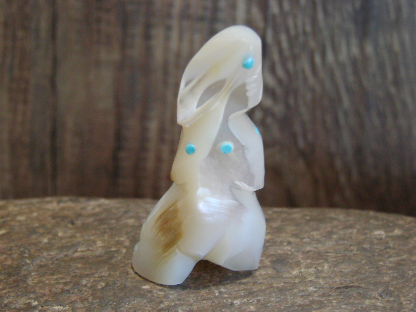 Native American Zuni Indian Hand Carved Mother of Pearl Rabbit Fetish- Latte