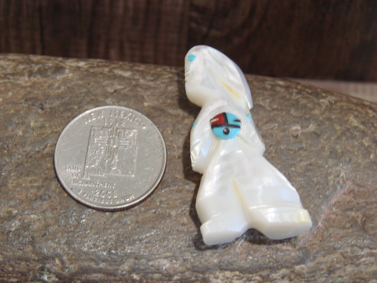 Native American Zuni Indian Hand Carved Mother of Pearl Rabbit Fetish- Latte