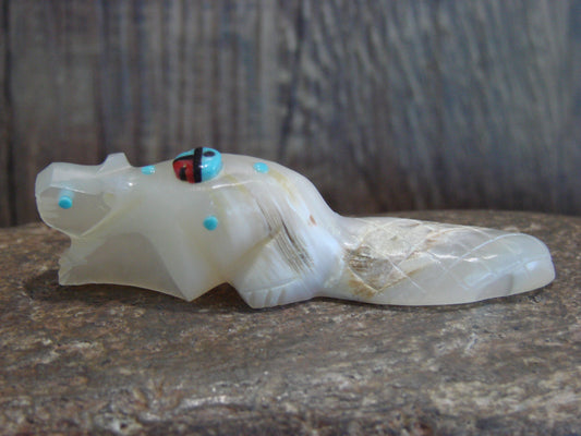 Native American Zuni Indian Hand Carved Mother of Pearl Beaver Fetish- Latte