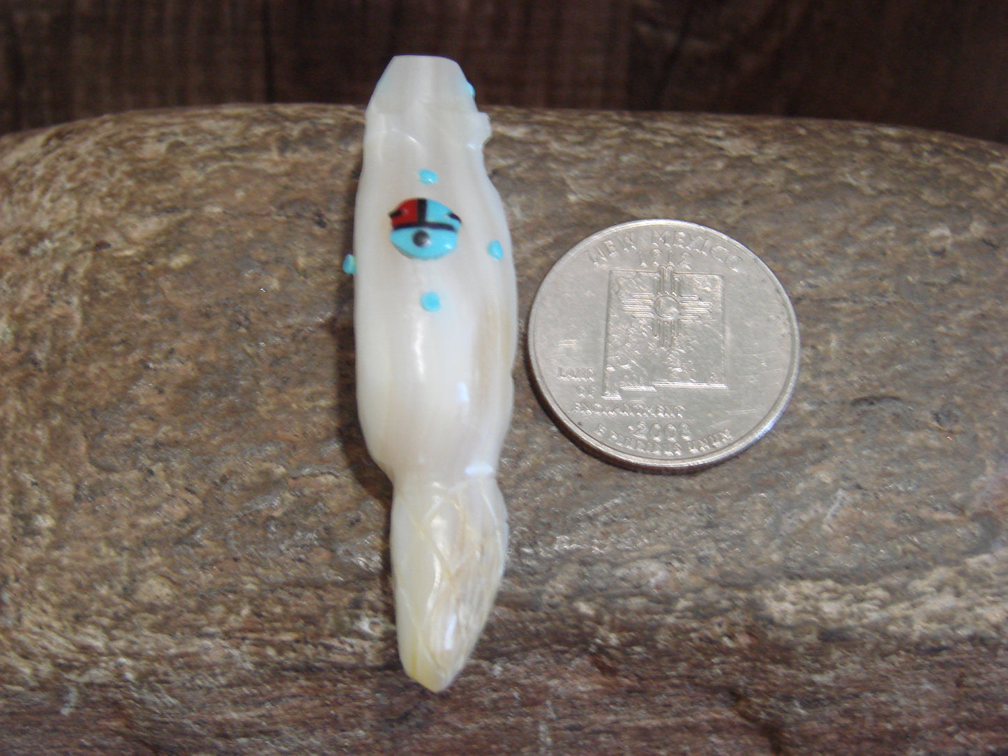 Native American Zuni Indian Hand Carved Mother of Pearl Beaver Fetish- Latte