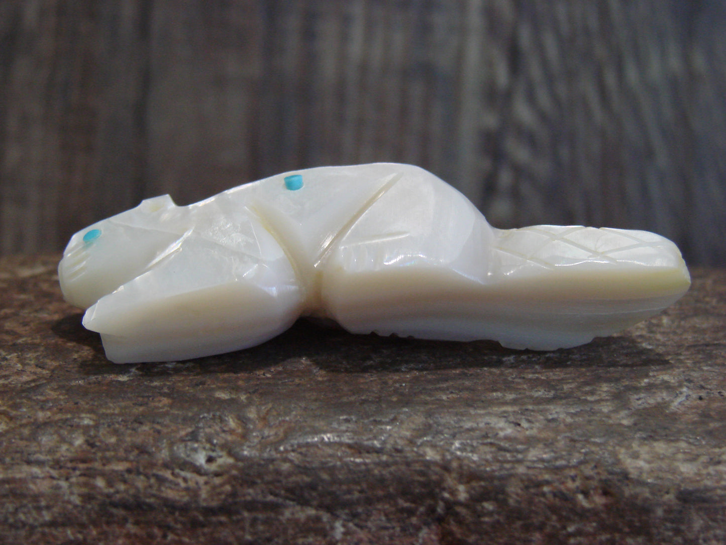 Native American Zuni Indian Hand Carved Mother of Pearl Beaver Fetish- Latte
