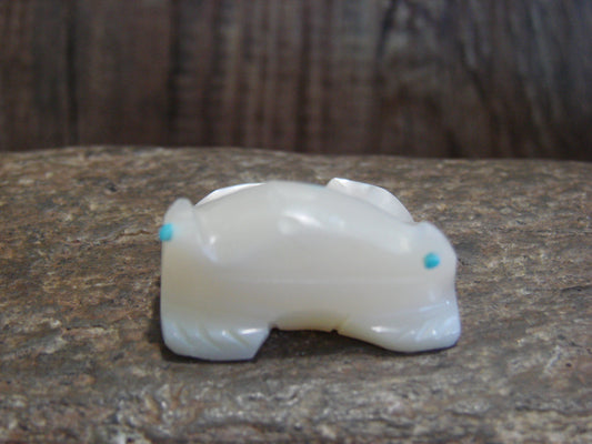 Native American Zuni Indian Hand Carved Mother of Pearl Frog Fetish- Latte