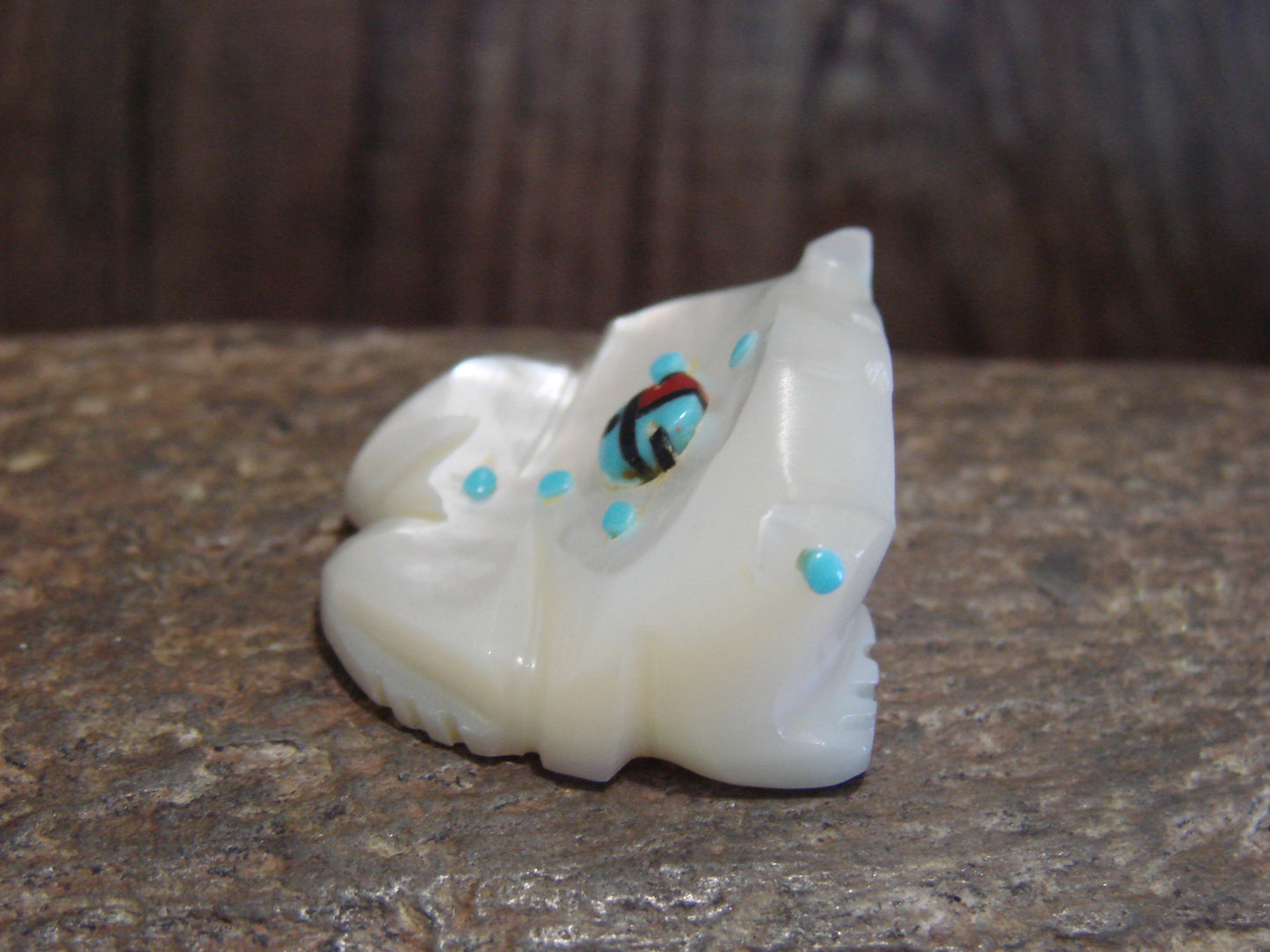 Native American Zuni Indian Hand Carved Mother of Pearl Frog Fetish- Latte