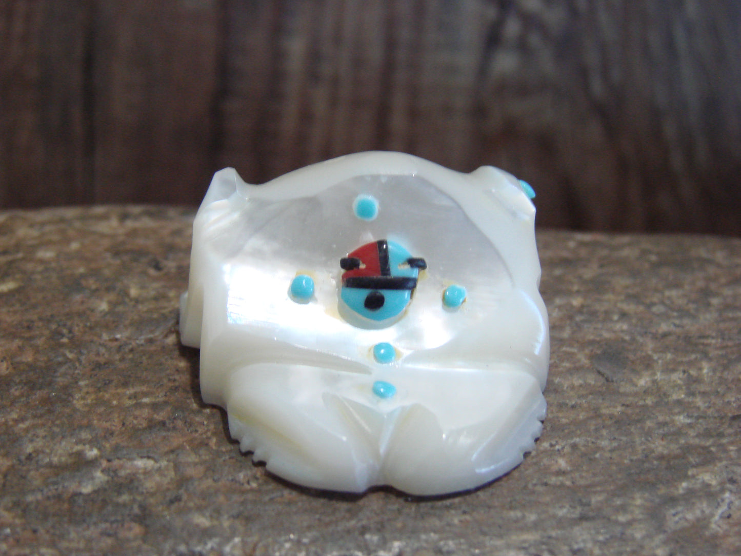 Native American Zuni Indian Hand Carved Mother of Pearl Frog Fetish- Latte