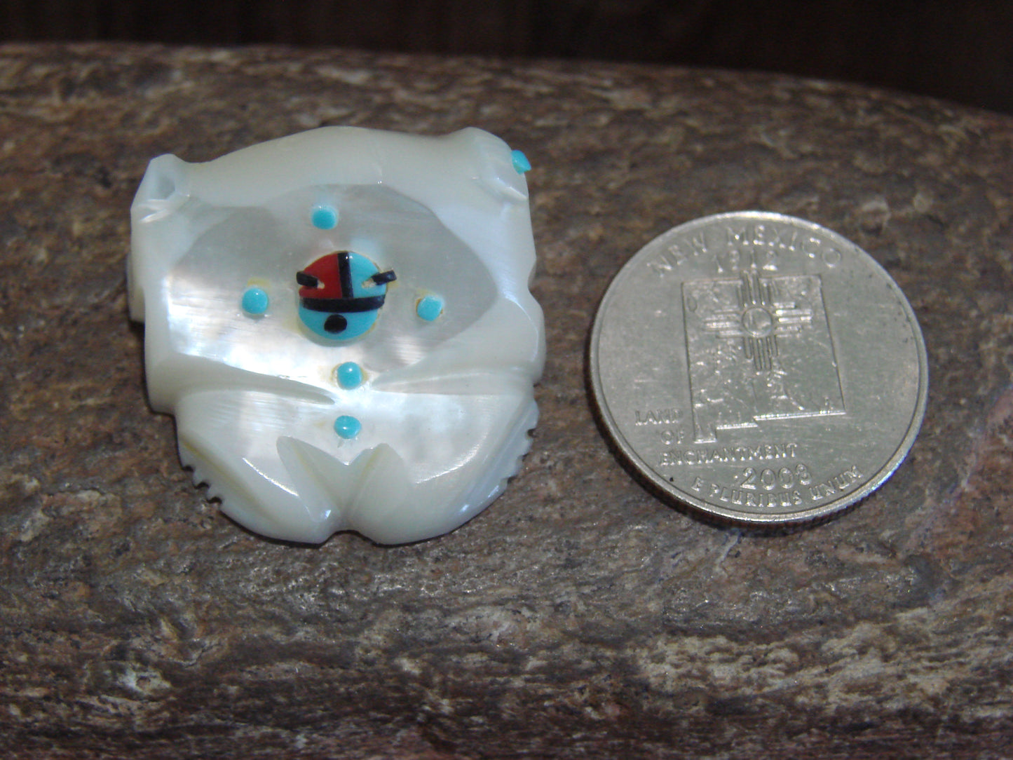 Native American Zuni Indian Hand Carved Mother of Pearl Frog Fetish- Latte