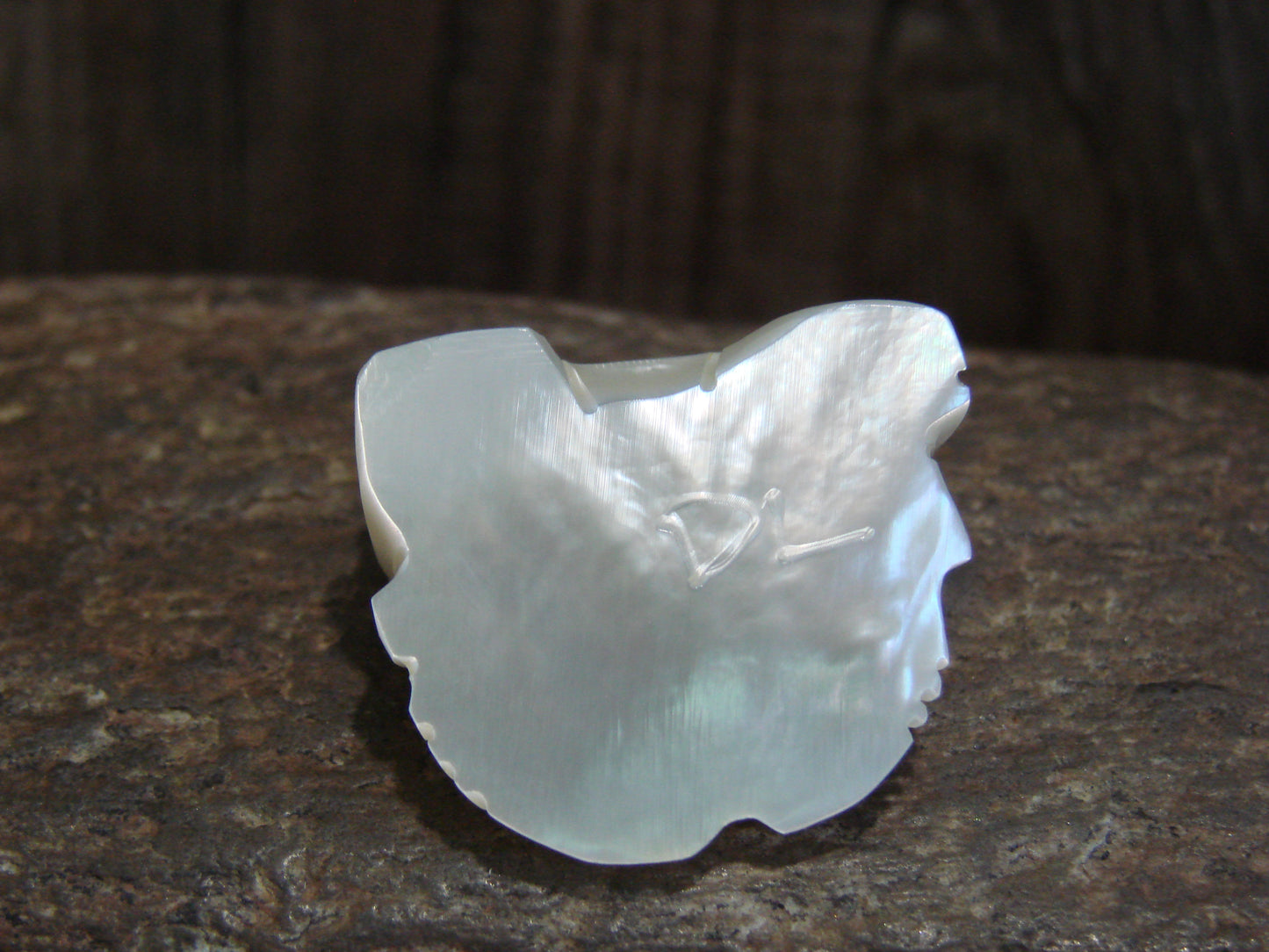 Native American Zuni Indian Hand Carved Mother of Pearl Frog Fetish- Latte