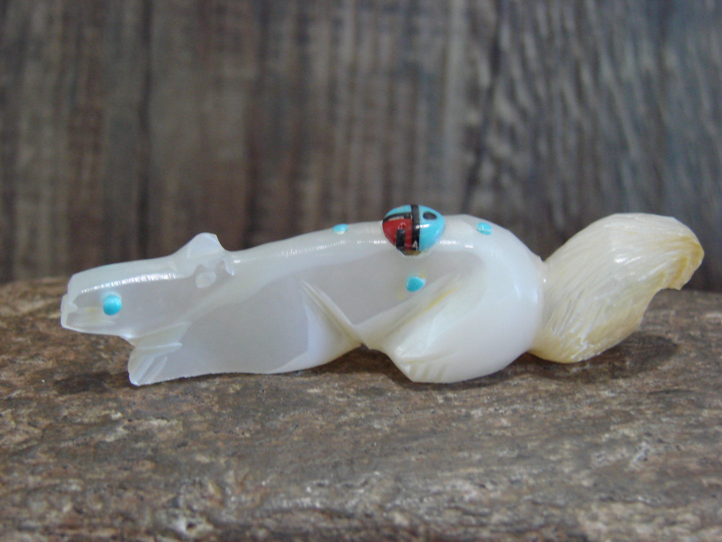 Native American Zuni Indian Hand Carved Mother of Pearl Squirrel Fetish- Latte