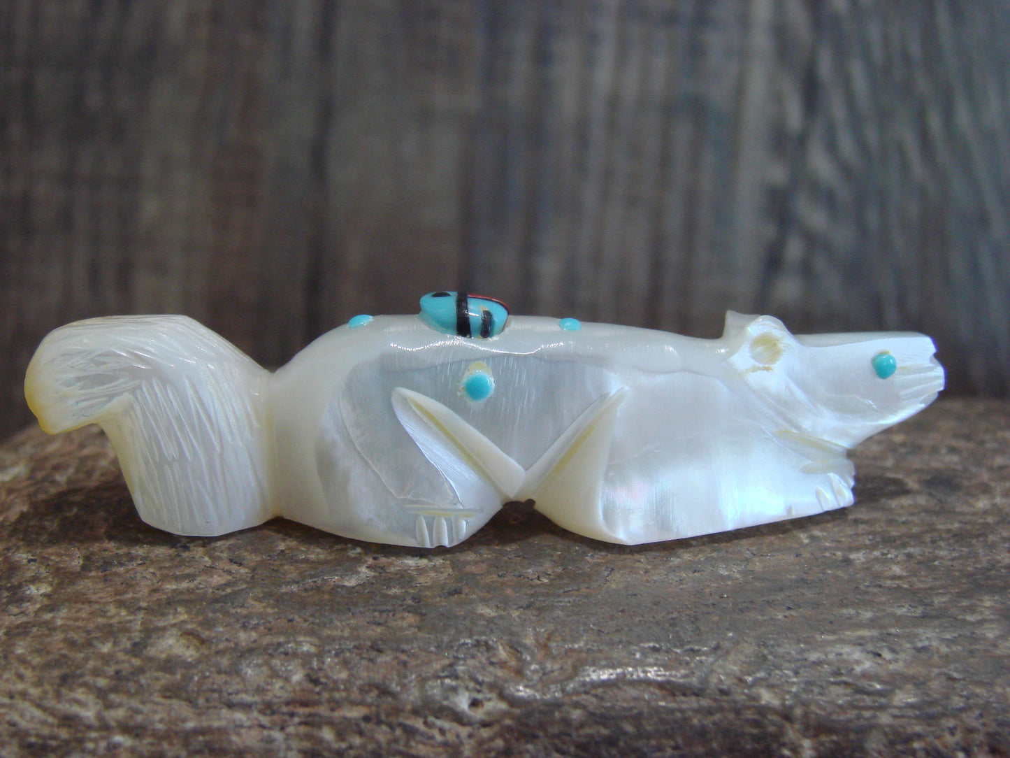 Native American Zuni Indian Hand Carved Mother of Pearl Squirrel Fetish- Latte