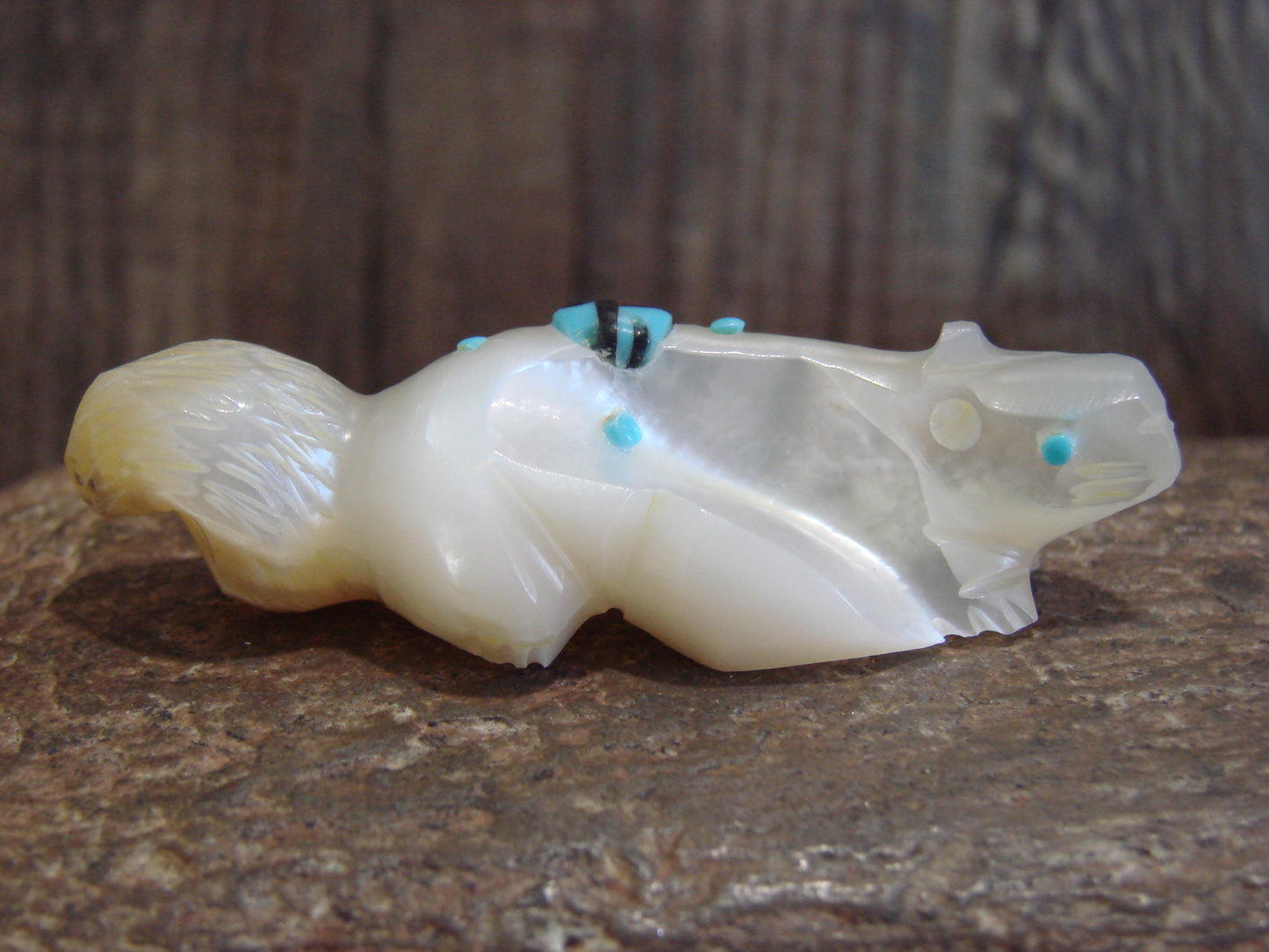 Native American Zuni Indian Hand Carved Mother of Pearl Squirrel Fetish- Latte