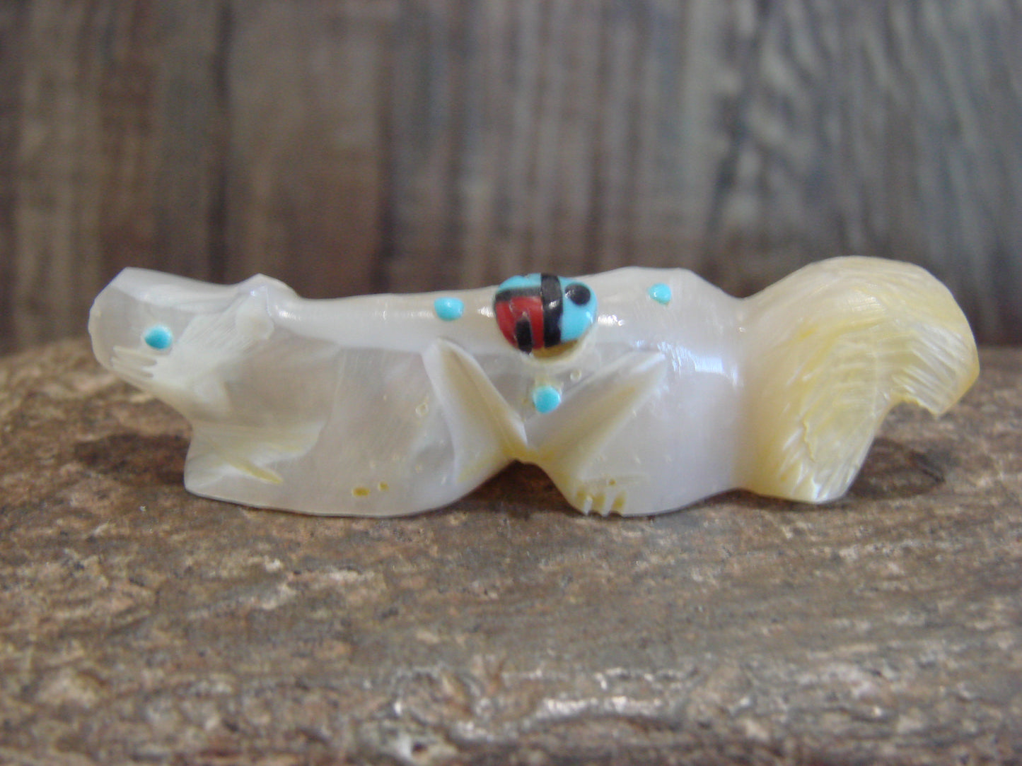 Native American Zuni Indian Hand Carved Mother of Pearl Squirrel Fetish- Latte