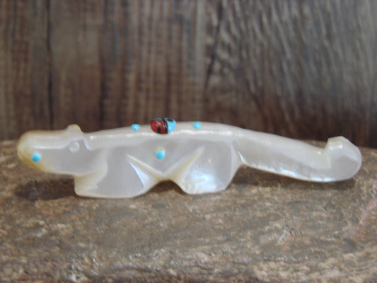 Native American Zuni Indian Hand Carved Mother of Pearl Otter Fetish- Latte