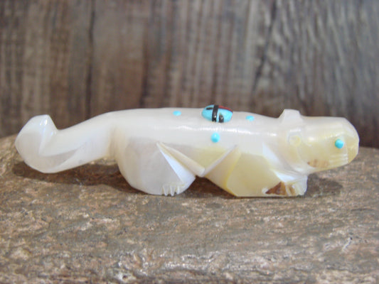 Native American Zuni Indian Hand Carved Mother of Pearl Otter Fetish- Latte