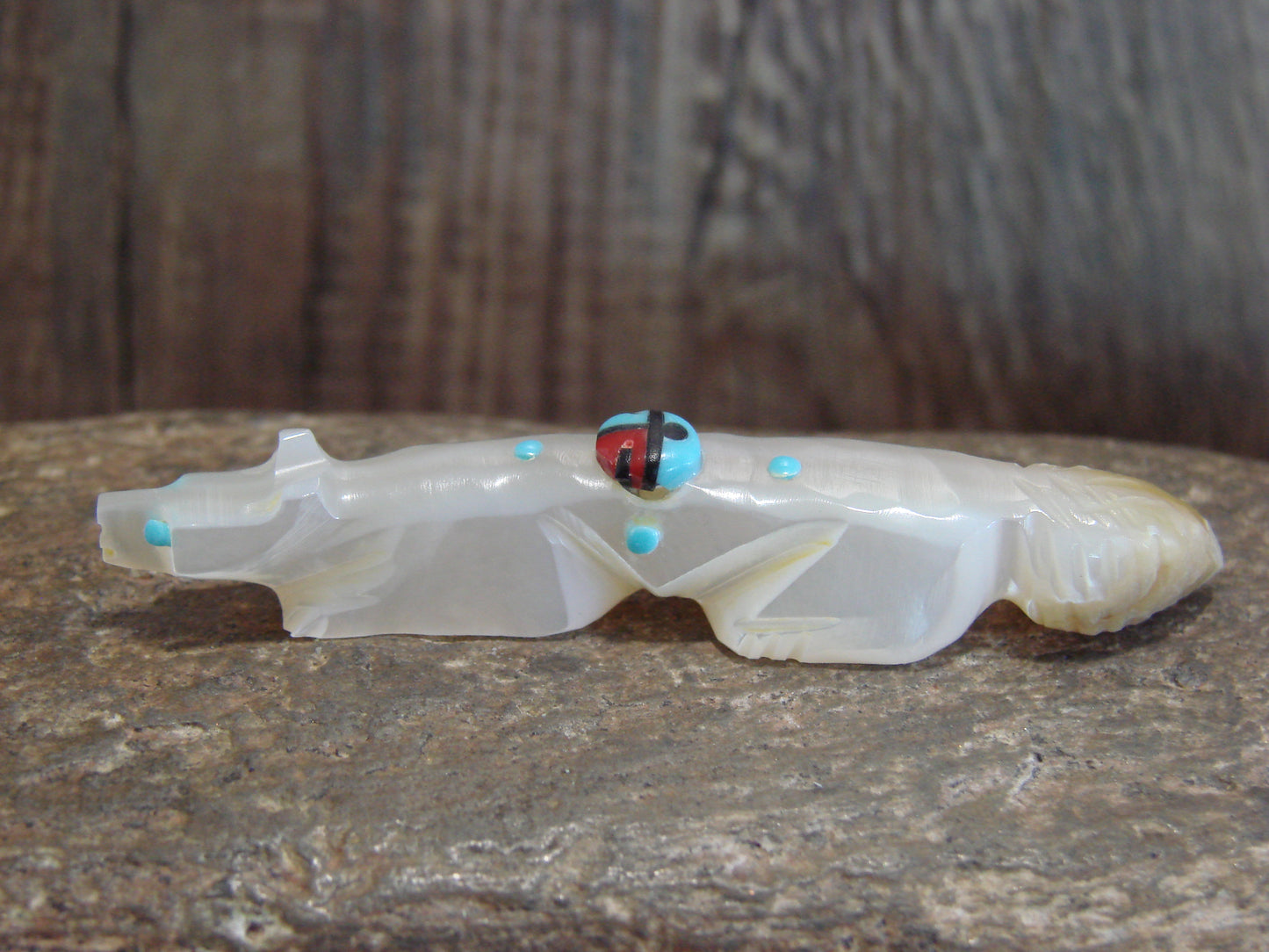 Native American Zuni Indian Hand Carved Mother of Pearl Wolf Fetish- Latte