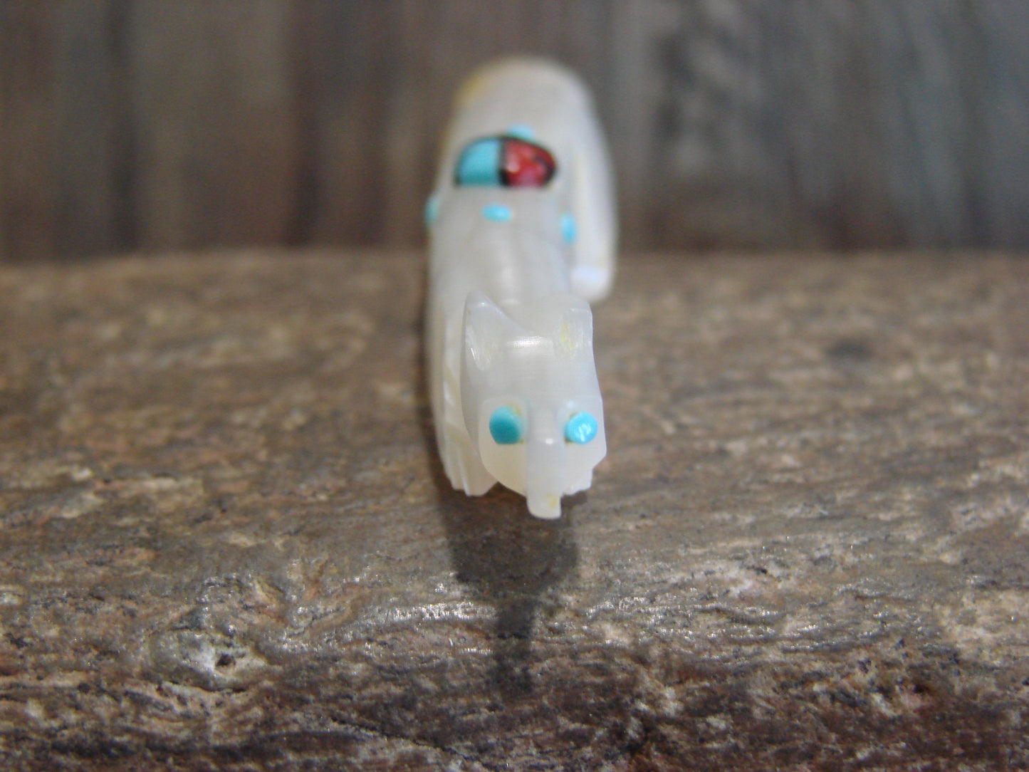 Native American Zuni Indian Hand Carved Mother of Pearl Wolf Fetish- Latte