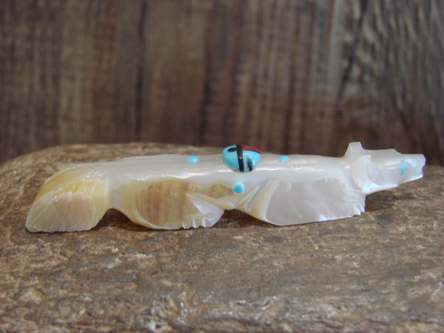 Native American Zuni Indian Hand Carved Mother of Pearl Wolf Fetish- Latte