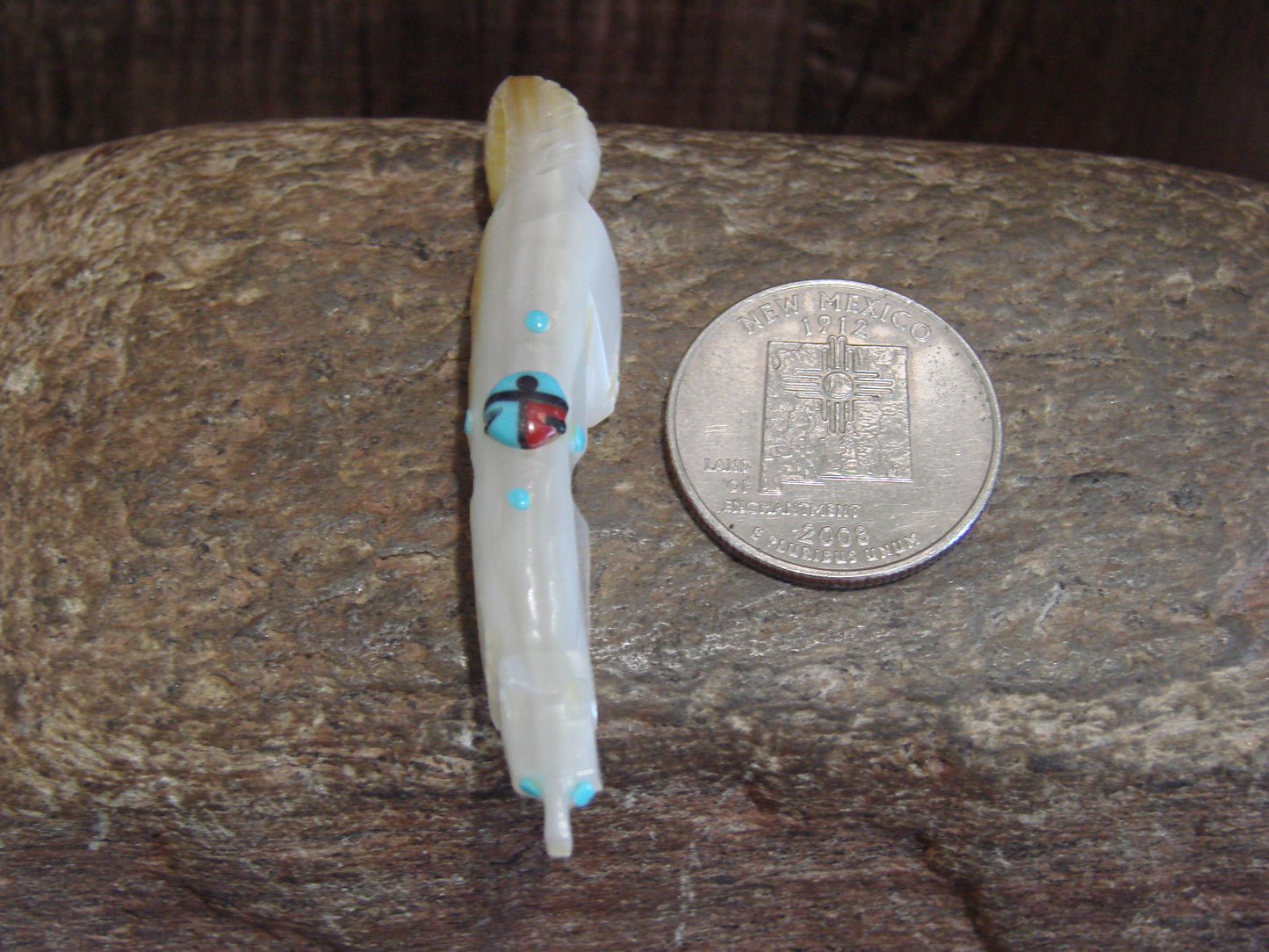 Native American Zuni Indian Hand Carved Mother of Pearl Wolf Fetish- Latte