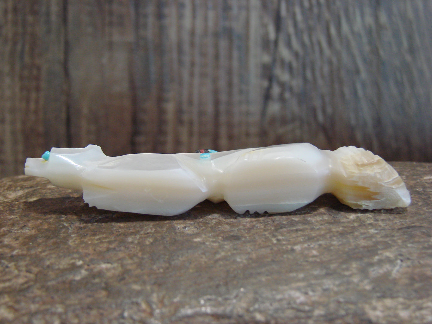 Native American Zuni Indian Hand Carved Mother of Pearl Wolf Fetish- Latte
