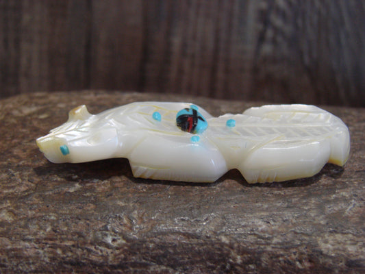 Native American Zuni Indian Hand Carved Mother of Pearl Badger Fetish- Latte