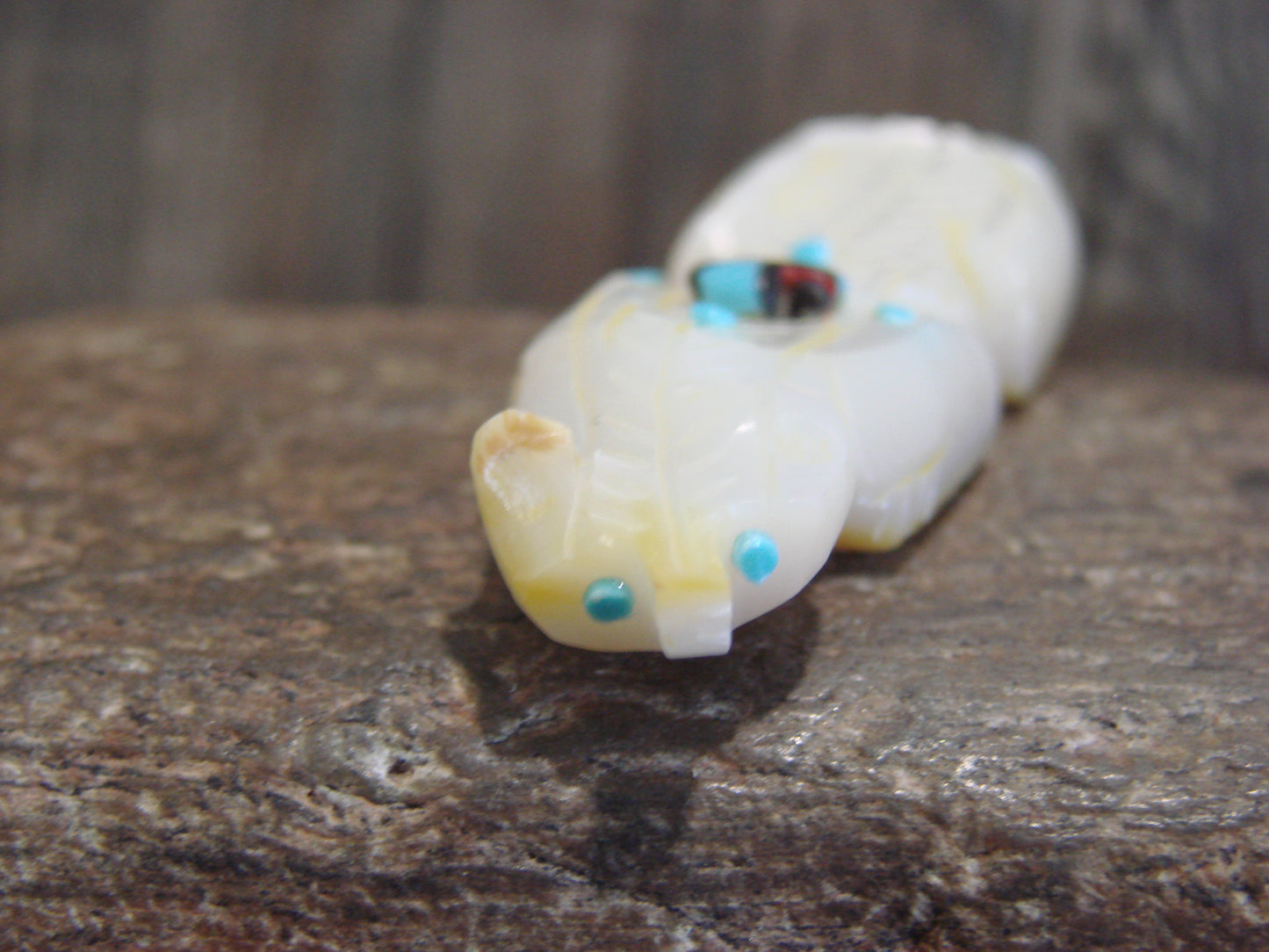 Native American Zuni Indian Hand Carved Mother of Pearl Badger Fetish- Latte