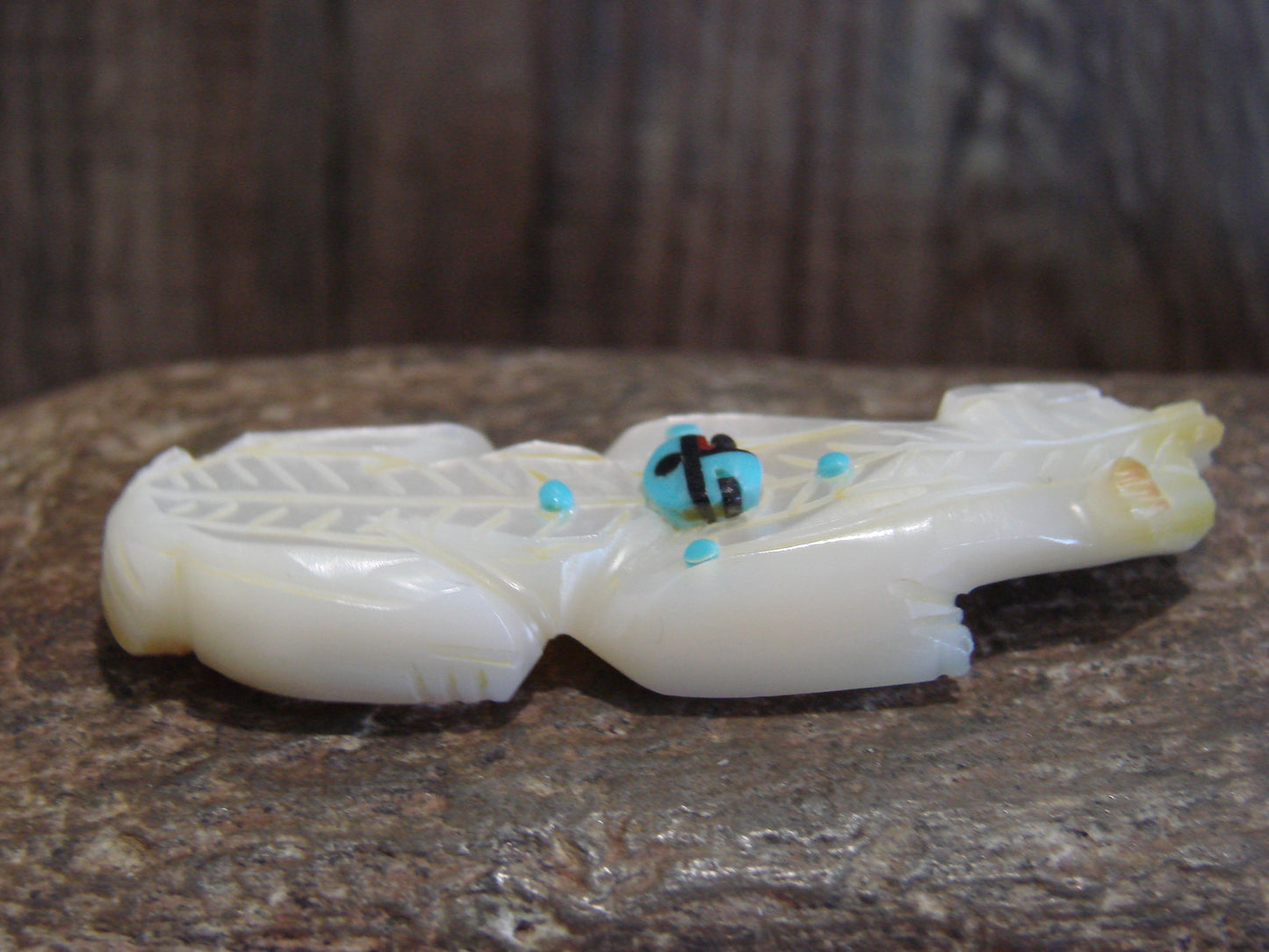 Native American Zuni Indian Hand Carved Mother of Pearl Badger Fetish- Latte