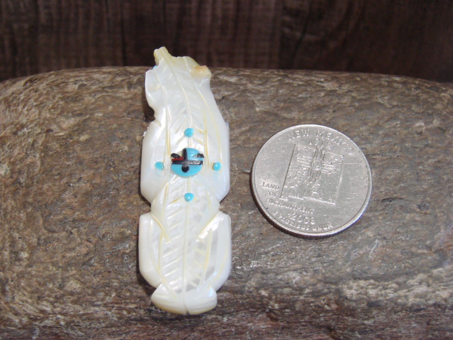 Native American Zuni Indian Hand Carved Mother of Pearl Badger Fetish- Latte