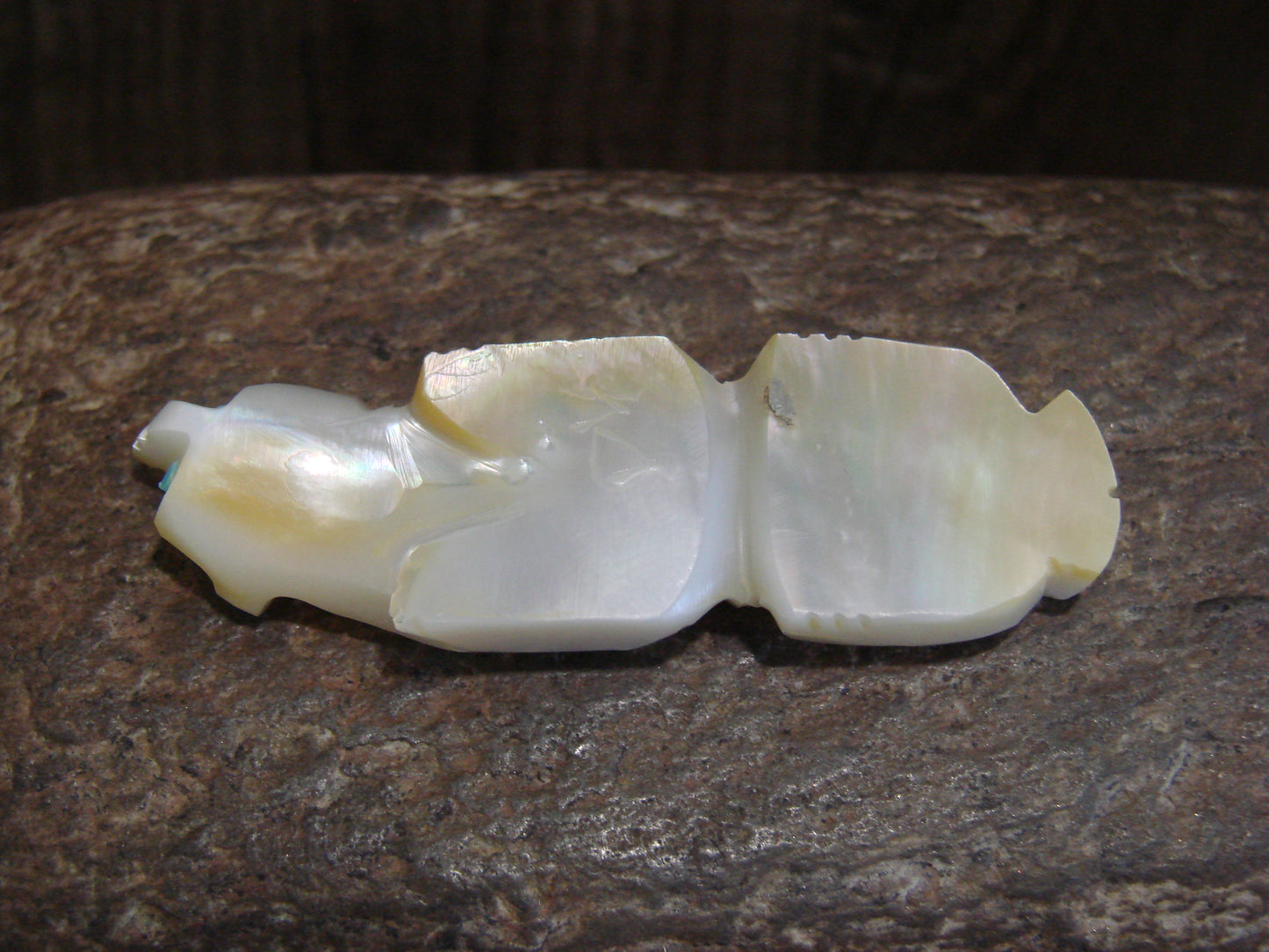 Native American Zuni Indian Hand Carved Mother of Pearl Badger Fetish- Latte