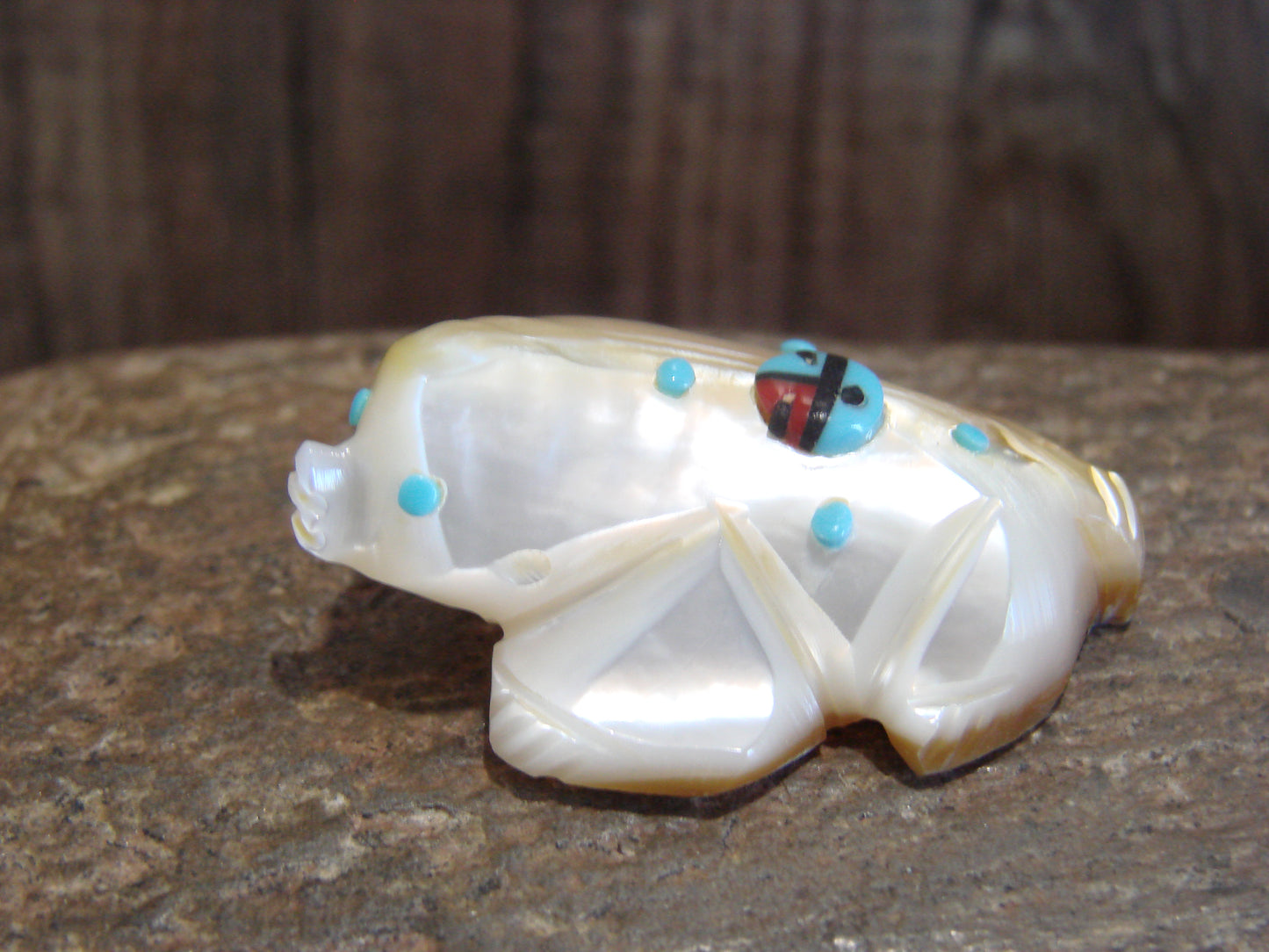 Native American Zuni Indian Hand Carved Mother of Pearl Ant Eater Fetish- Latte