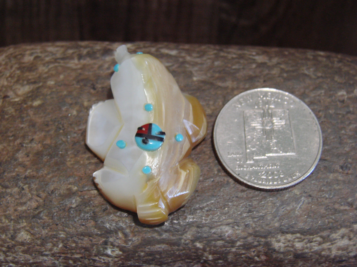 Native American Zuni Indian Hand Carved Mother of Pearl Ant Eater Fetish- Latte